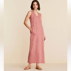 Lou & Grey Striped Maxi Dress Sleeveless V-Neck 100% Cotton Small